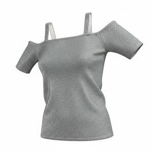 Chico's Travelers Collection Metallic Silver Cold Shoulder Top Size 2 (L) Tunic